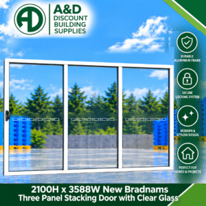 Bradnams 3 Panel Aluminium Stacker Door – 2100H × 3588W – Clear Glass
