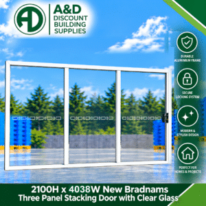 Bradnams 3 Panel Aluminium Stacker Door – 2100H × 4038W – Clear Glass