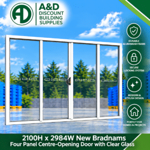 Bradnams 4 Panel Centre Opening Sliding Door – 2100H × 2984W – Clear Glass