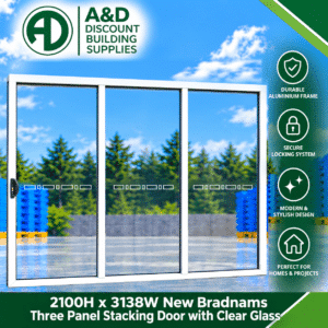 Bradnams 3 Panel Aluminium Stacker Door – 2100H × 3138W – Clear Glass