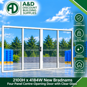 Bradnams 4 Panel Centre Opening Sliding Door – 2100H × 4184W – Clear Glass