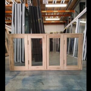 Bifold Window - 900h x 1800w Solid Mindi Hardwood 4 Panel w/ Clear Glass *NEW* 44749