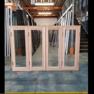 Bifold Window - 1200h x 1800w Solid Mindi Hardwood 4 Panel w/ Clear Glass *NEW* 44750