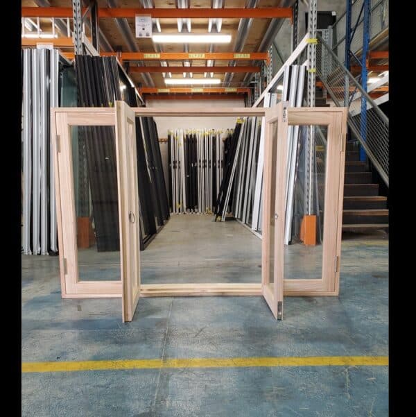 Bifold Window - 1200h x 1800w Solid Mindi Hardwood 4 Panel w/ Clear Glass *NEW* 44750 - Image 2