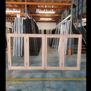 Bifold Window - 1200h x 2400w Solid Mindi Hardwood 4 Panel w/ Clear Glass *NEW* 44751