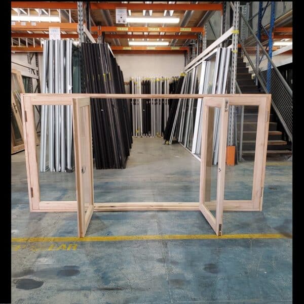 Bifold Window - 1200h x 2400w Solid Mindi Hardwood 4 Panel w/ Clear Glass *NEW* 44751 - Image 2