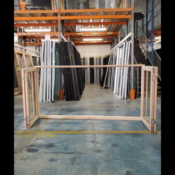 Bifold Window - 1200h x 2400w Solid Mindi Hardwood 4 Panel w/ Clear Glass *NEW* 44751 - Image 3