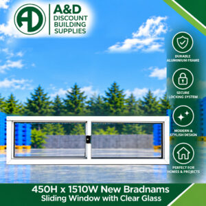 Sliding Window - 450h x 1510w Brand New w/ Clear Glass - Various Colours