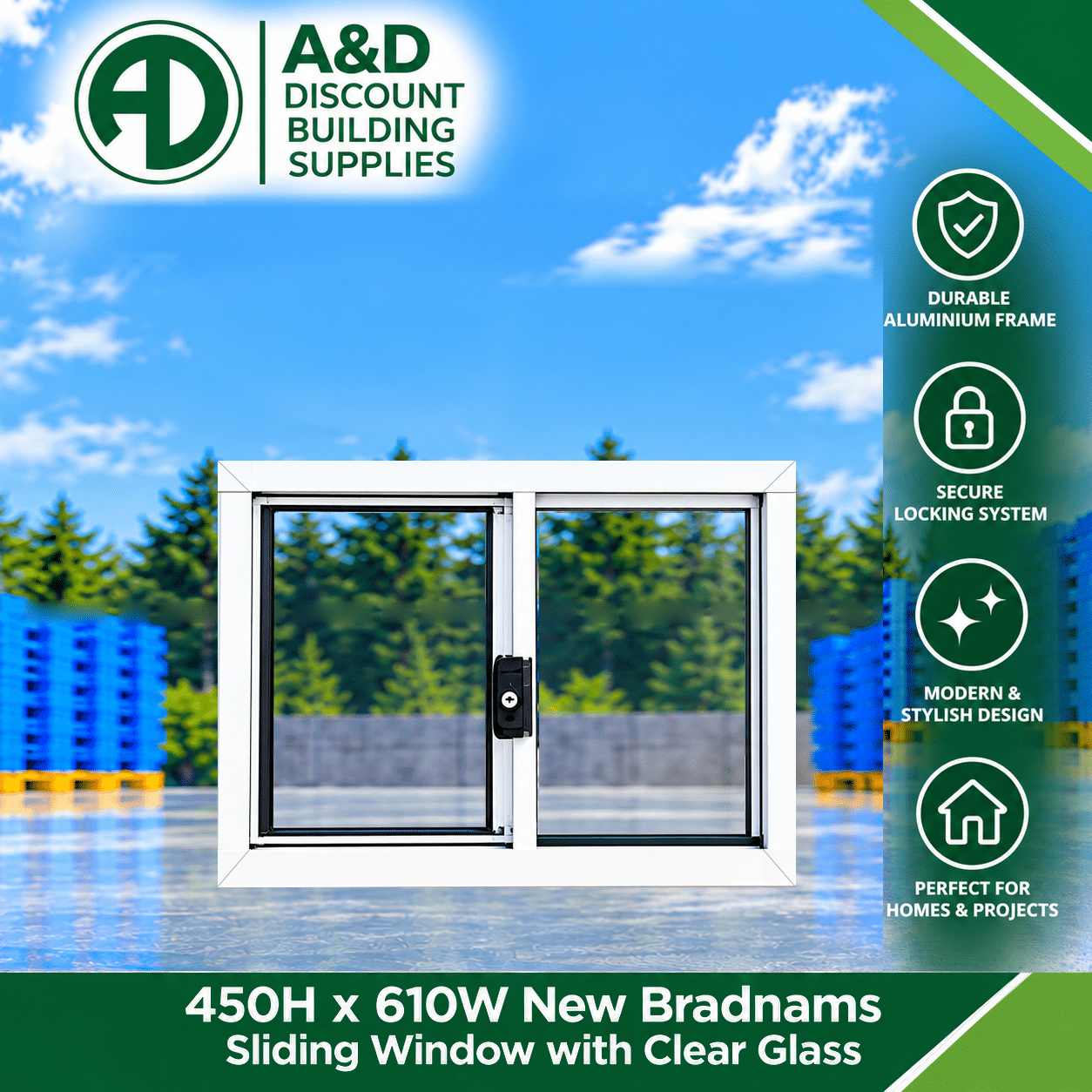 Sliding Window - 450h x 610w Brand New w/ Clear Glass - Various Colours 1 Sliding Window - 450h x 610w Brand New w/ Clear Glass - Various Colours