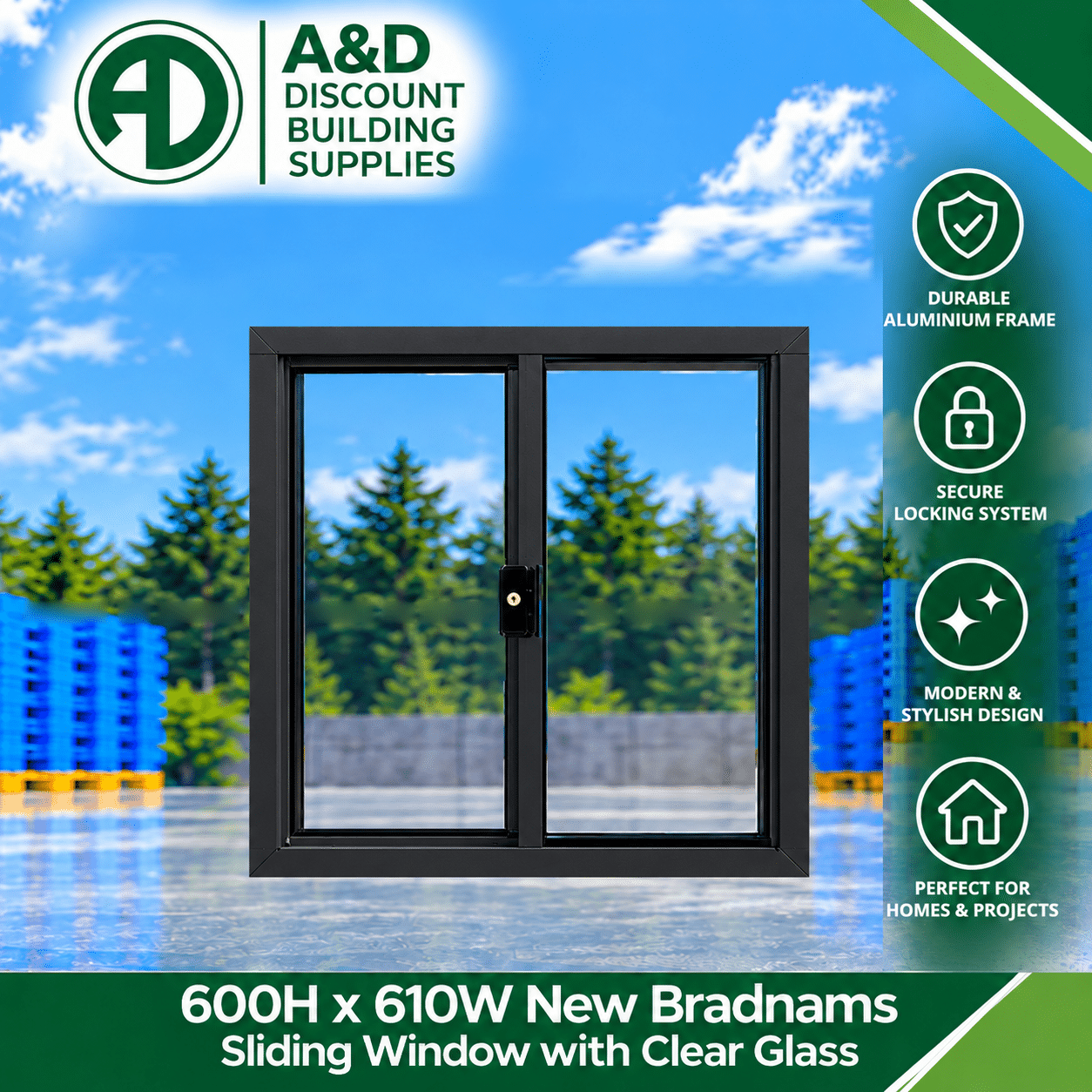 Sliding Window - 600h x 610w Brand New w/ Clear Glass - Various Colours 2 Sliding Window - 600h x 610w Brand New w/ Clear Glass - Various Colours - Image 2