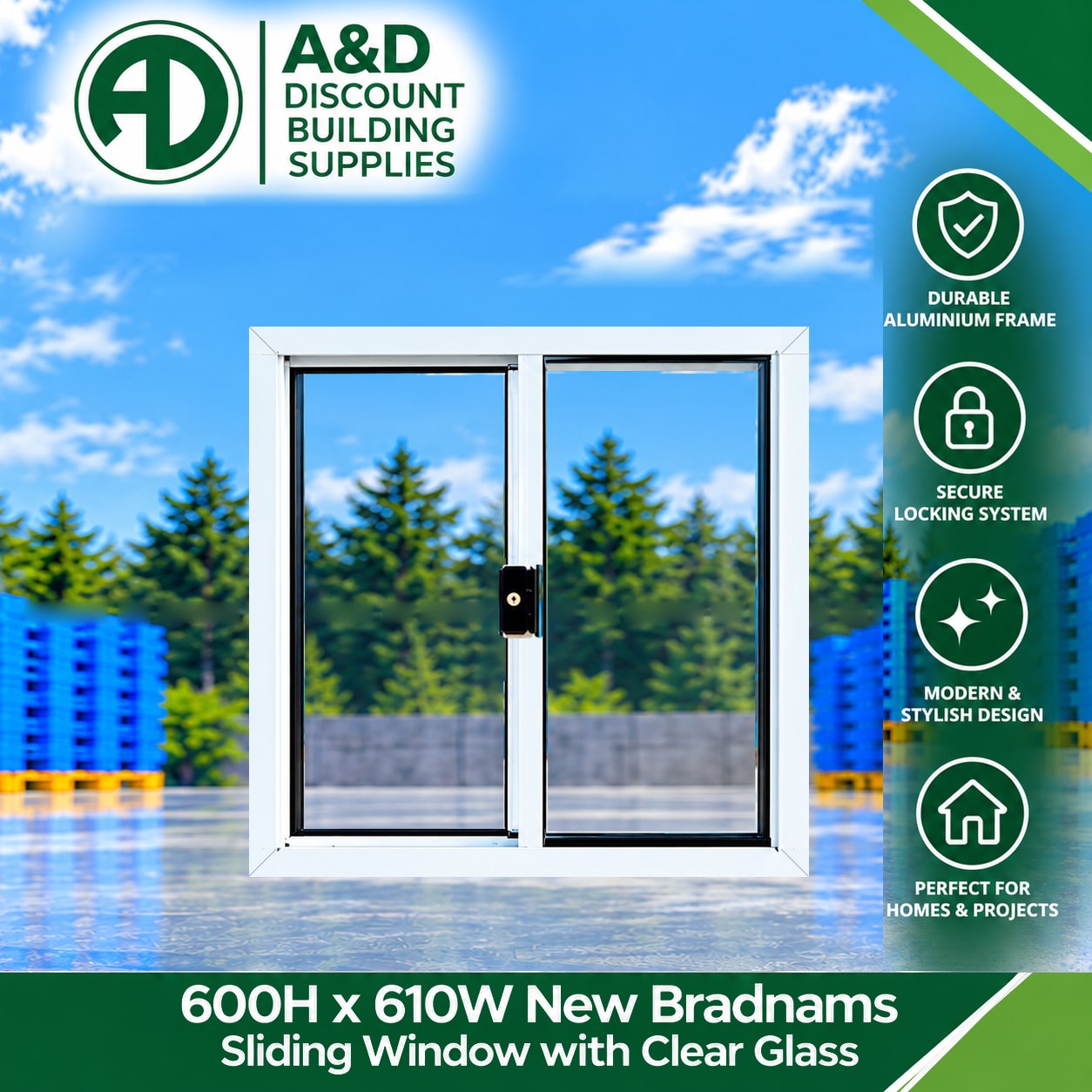 Sliding Window - 600h x 610w Brand New w/ Clear Glass - Various Colours 1 Sliding Window - 600h x 610w Brand New w/ Clear Glass - Various Colours