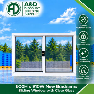 Sliding Window - 600h x 910w Brand New w/ Clear Glass - Various Colours
