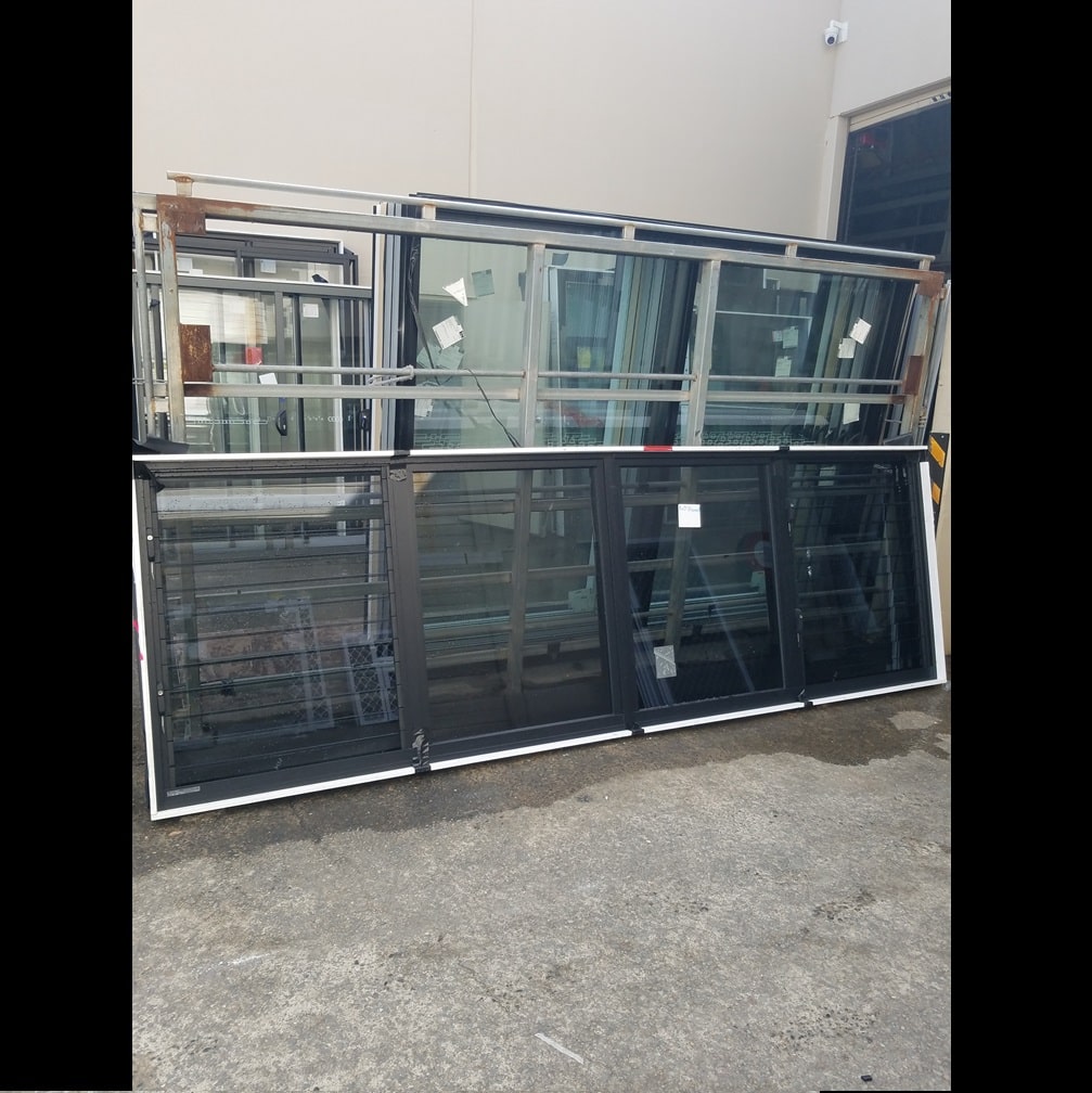 Louvre Window 1200h x 3750w Black w/ Grey Tinted Glass *Factory 2nd* 44918 A&D Discount