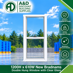Double Hung Window - 1200h x 610w Brand New w/ Clear Glass - Various Colours