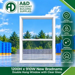 Double Hung Window - 1200h x 910w Brand New w/ Clear Glass - Various Colours