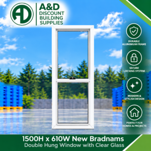 Double Hung Window - 1500h x 610w Brand New w/ Clear Glass - Various Colours