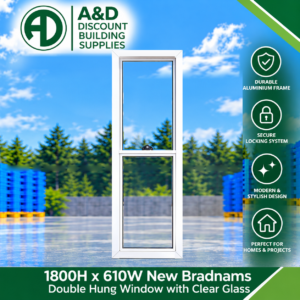 Double Hung Window - 1800h x 610w Brand New w/ Clear Glass - Various Colours