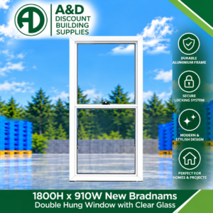 Double Hung Window - 1800h x 910w Brand New w/ Clear Glass - Various Colours