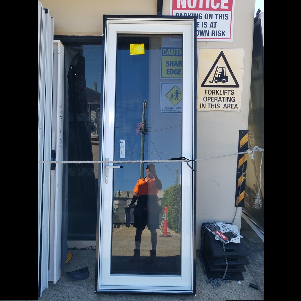 Hinged Door - 2360h x 820w White w/ Grey Tinted Glass *Factory 2nd* 46088 1 Hinged Door