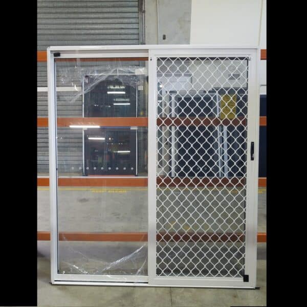 Sliding Door with Diamond Grill Screen - 2100h x 1810w Textura White w/ Clear Glass *NEW* 46159 - Image 2