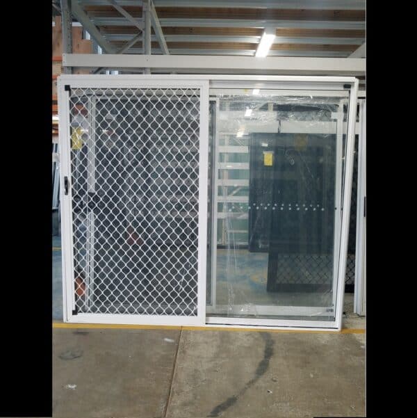 Sliding Door with Diamond Grill Screen - 2100h x 2410w Textura White w/ Clear Glass *NEW* 46160 - Image 2