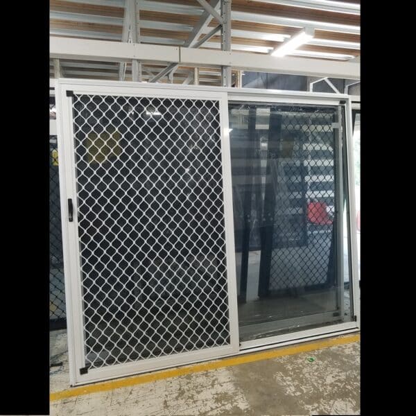 Sliding Door with Diamond Grill Screen - 2100h x 2410w Textura White w/ Grey Tinted Glass *NEW* 46162 - Image 2