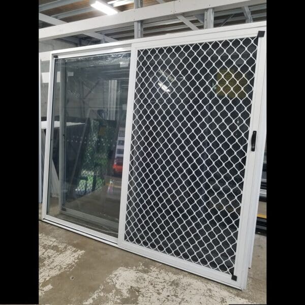 Sliding Door with Diamond Grill Screen - 2100h x 2410w Textura White w/ Grey Tinted Glass *NEW* 46163 - Image 2