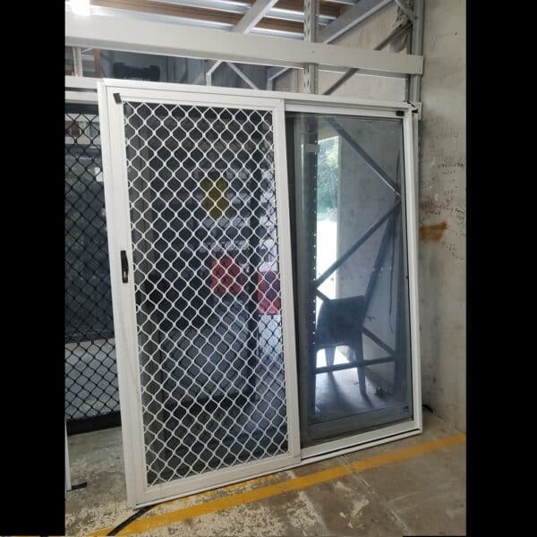 Sliding Door with Diamond Grill Screen - 2100h x 1810w Textura White w/ Grey Tinted Glass *NEW* 46164 - Image 2