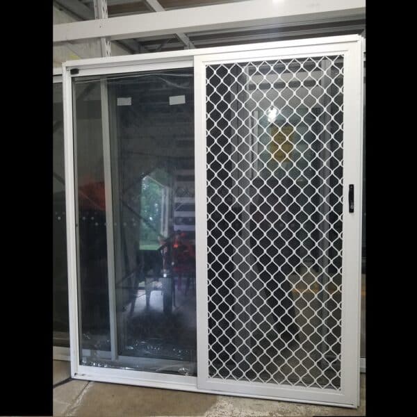 Sliding Door with Diamond Grill Screen - 2100h x 1810w Textura White w/ Grey Tinted Glass *NEW* 46165 - Image 2