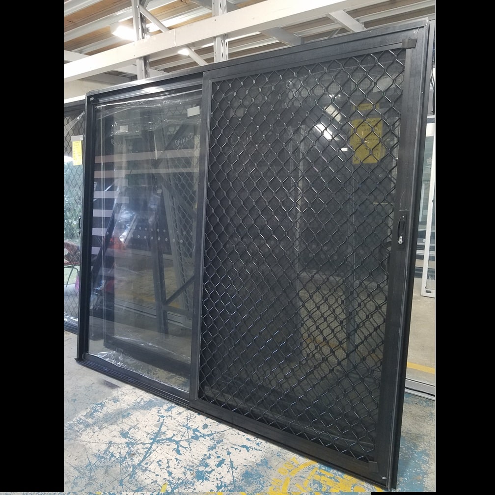 Sliding Door with Diamond Grill Screen - 2100h x 2410w Black w/ Grey Tinted Glass *NEW* 46167 2 Sliding Door with Diamond Grill Screen - 2100h x 2410w Black w/ Grey Tinted Glass *NEW* 46167 - Image 2