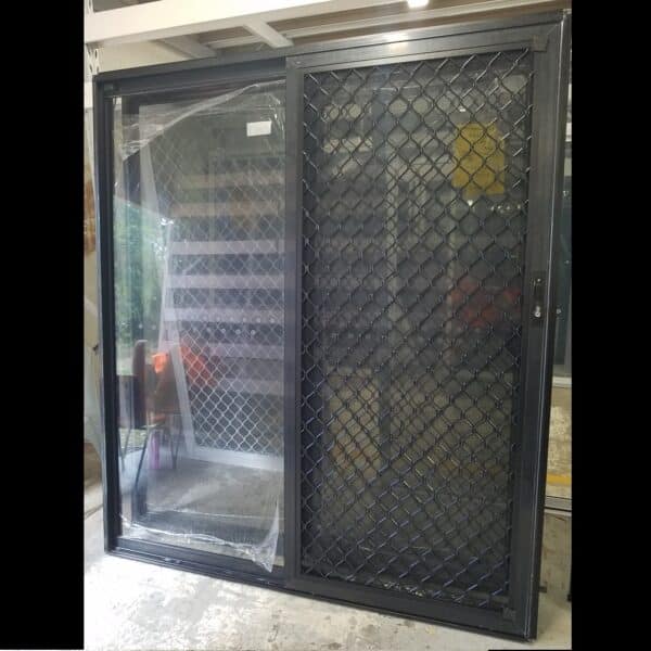 Sliding Door with Diamond Grill Screen - 2100h x 1810w Black w/ Grey Tinted Glass *NEW* 46169 - Image 2
