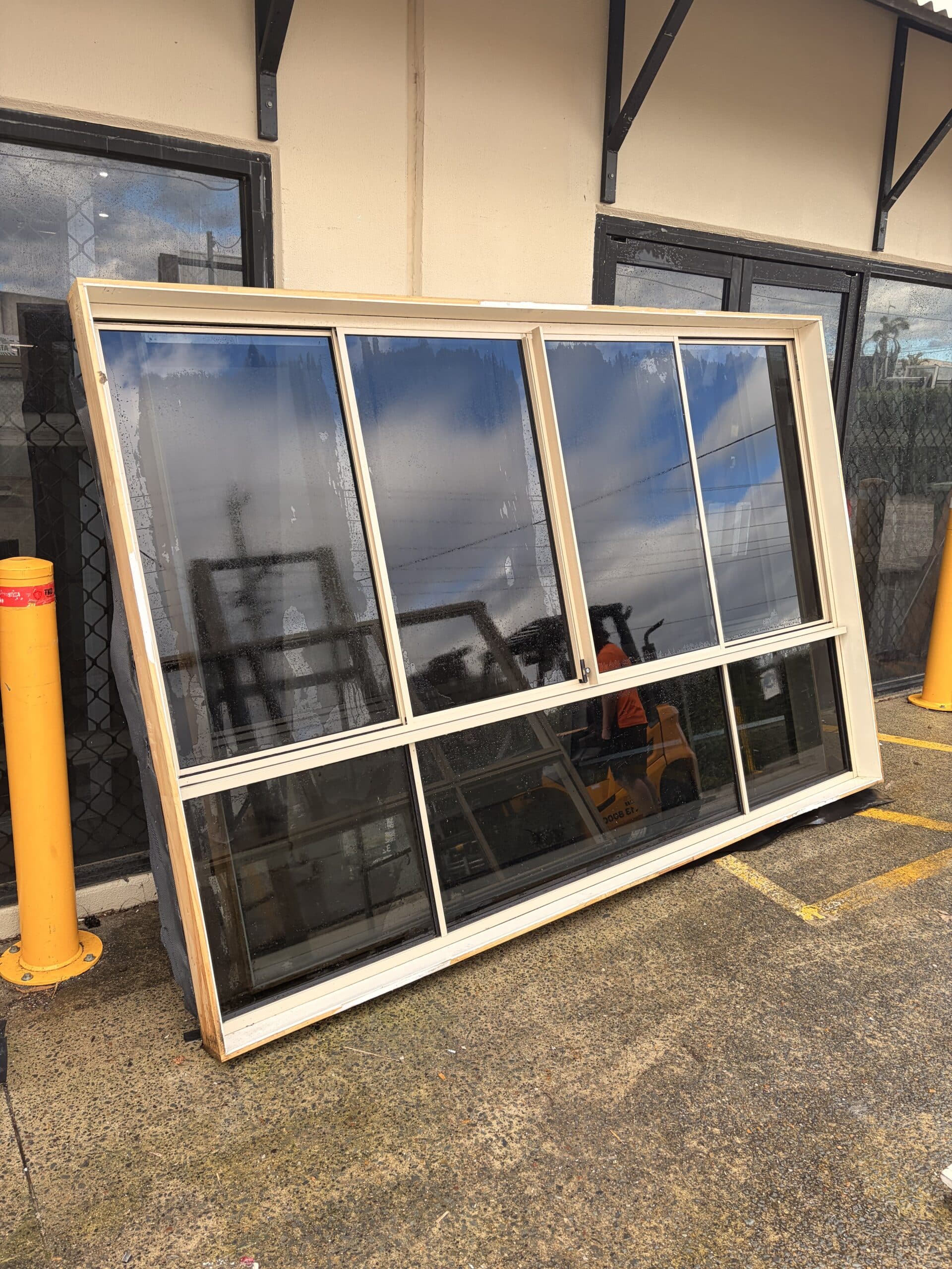 Sliding Window – 1800h x 2710w Stone Beige w/ Dark Grey Glass *2nd Hand* 80014