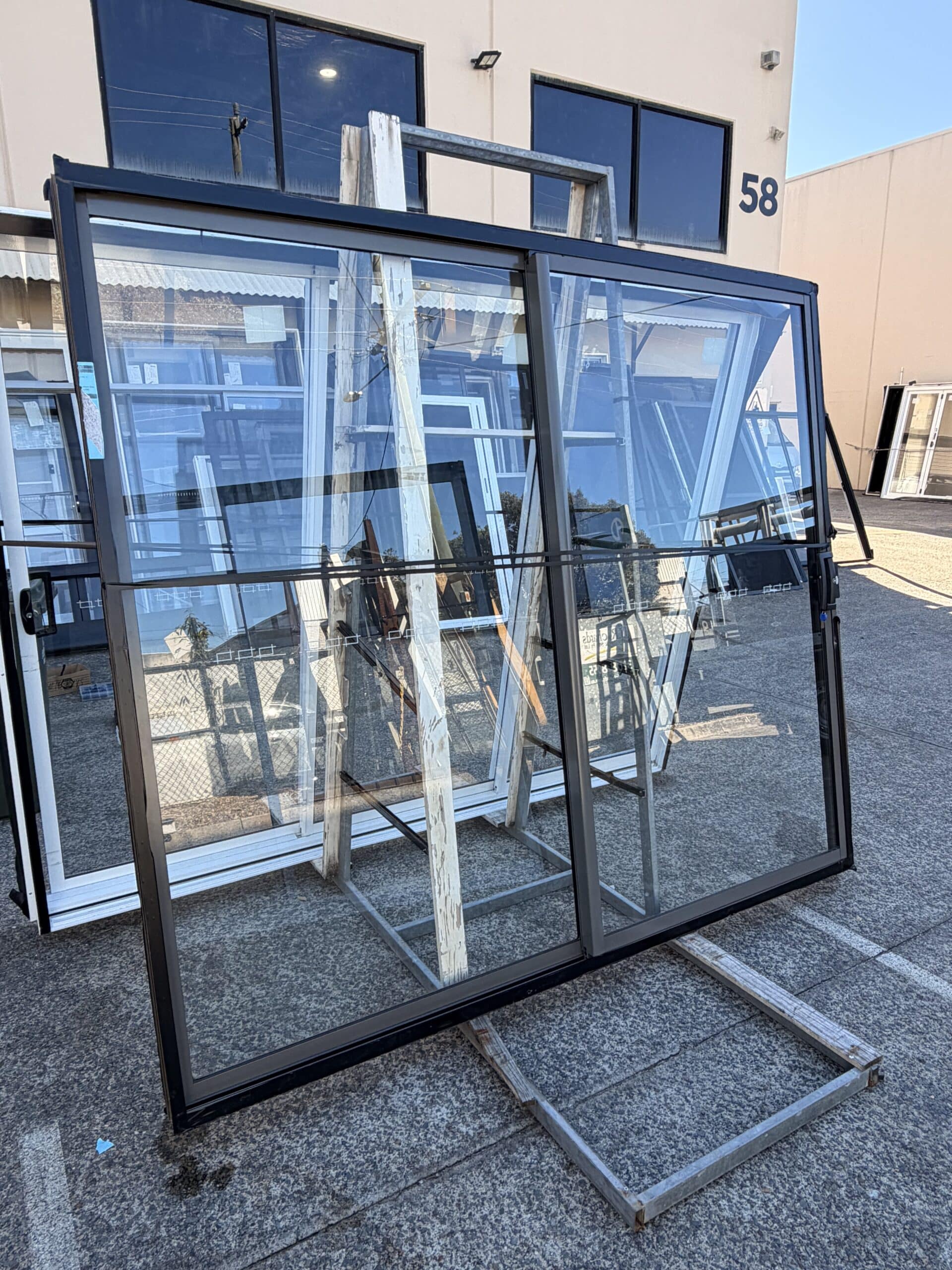 Sliding Door – 2100h x 2400w Woodland Grey w/ Clear Glass *Factory 2nd* 80028